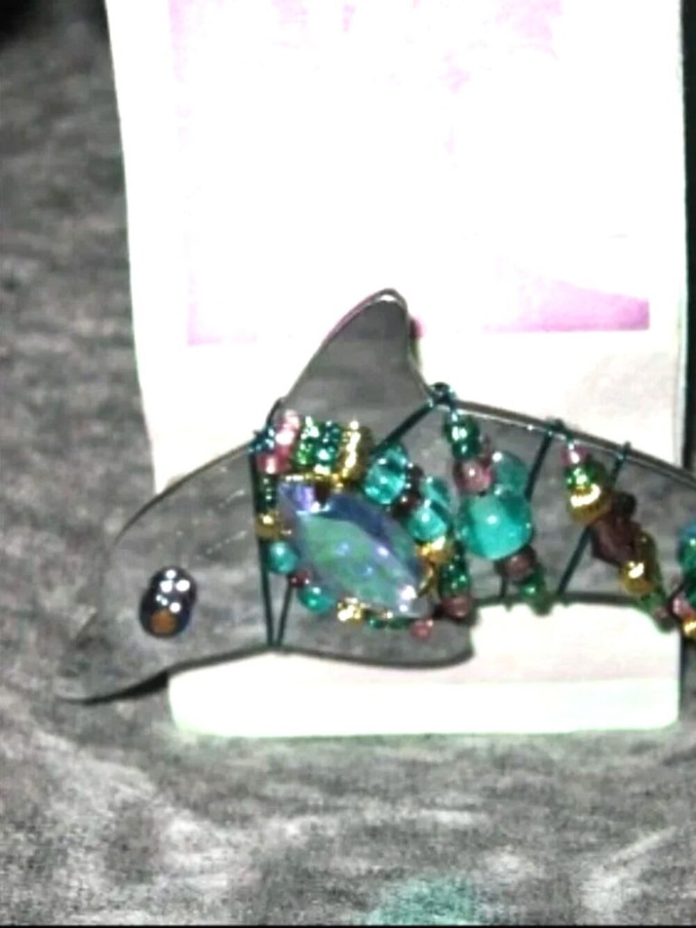 ❤️Rare LIZTECH Signed 1998 Dolphin Beaded Pin Brooch with Original Paperwo…